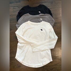 Abercrombie Kids Girls Long Sleeve Crew Neck 3 T-shirt Bundle white gray navy